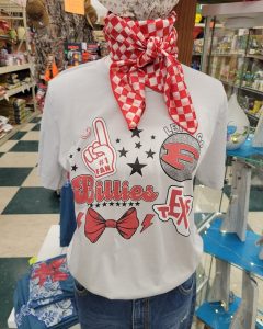 Billies shirt with red checkered bandana, clothing on mannequin