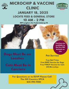 Microchip and vaccine clinic at Lochte Saturday, Jan. 18th from 10 am-2 pm